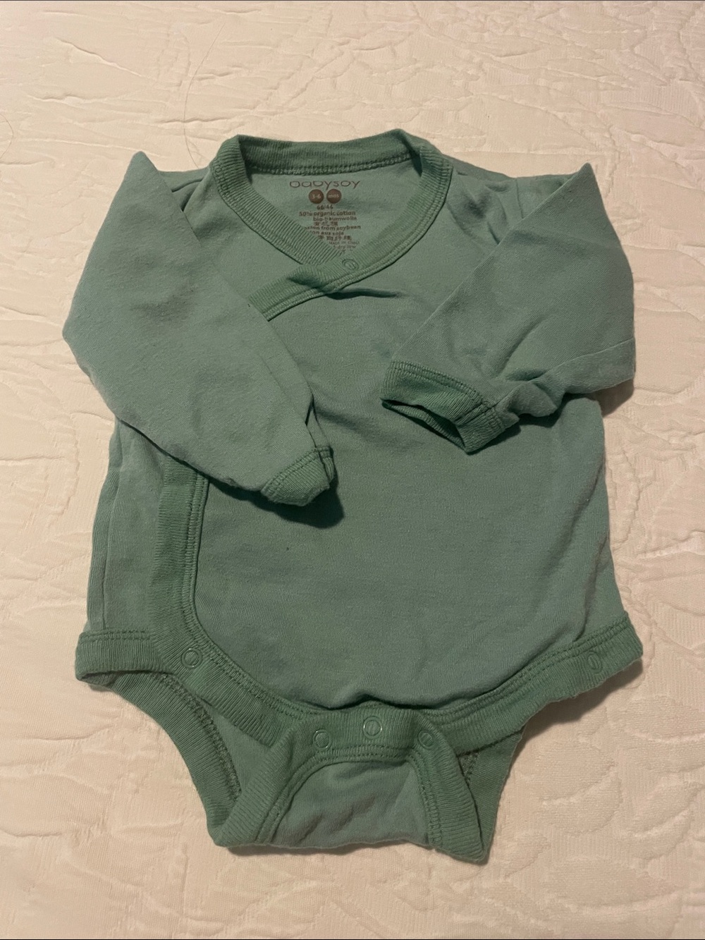 Organic-Feel Sage Green Long-Sleeve Baby One-Piece